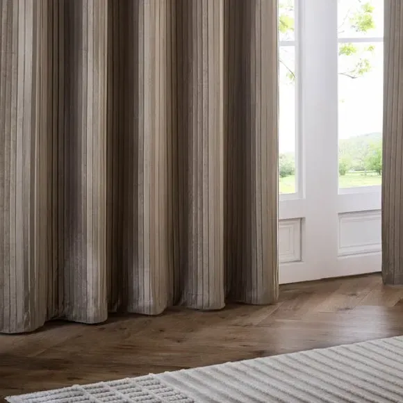 Eyelet Curtains with Micro-Pleat - Mink, Velvet