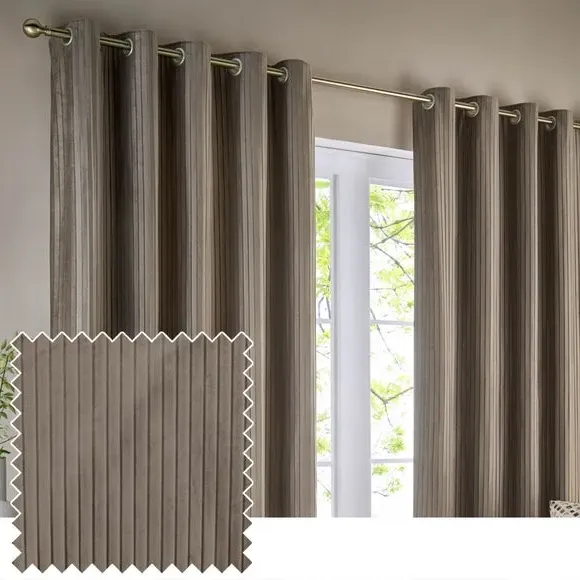 Eyelet Curtains with Micro-Pleat - Mink, Velvet