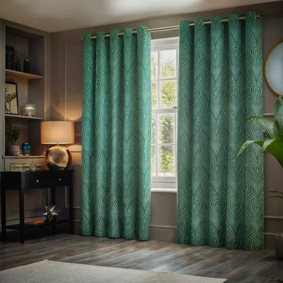 Eyelet Curtains with Room Darkening - Emerald