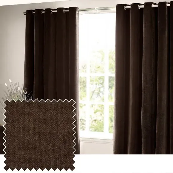 Heavy Eyelet Curtains - Brown, Chenille