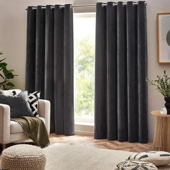 Heavy Eyelet Curtains - Charcoal, Chenille
