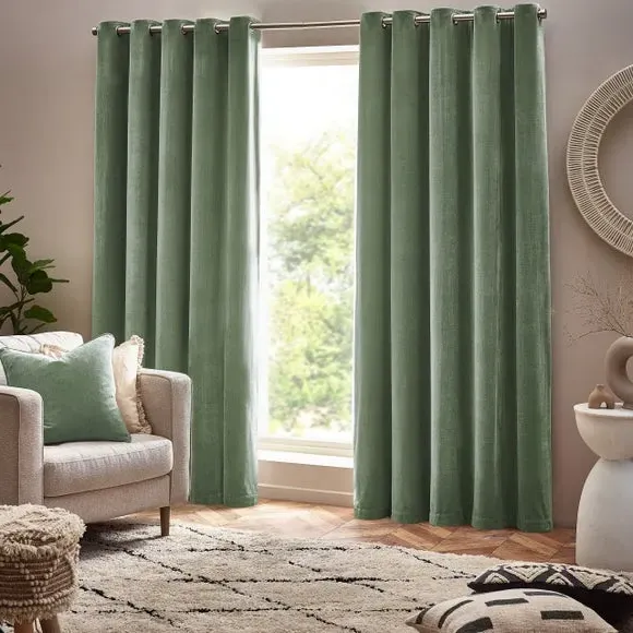 Heavy Eyelet Curtains - Eucalyptus, Chenille