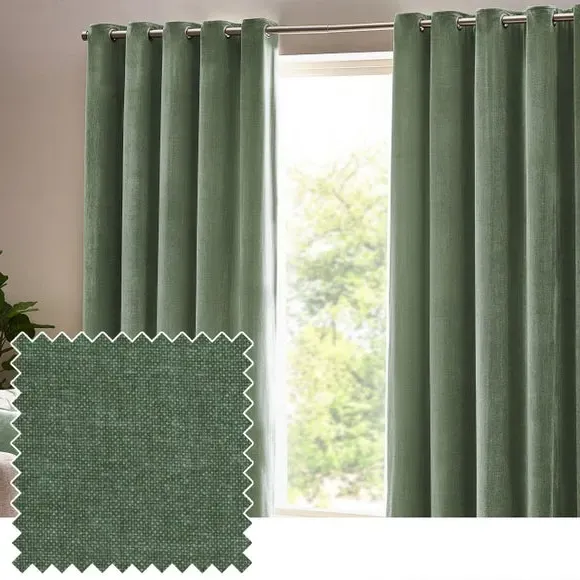 Heavy Eyelet Curtains - Eucalyptus, Chenille