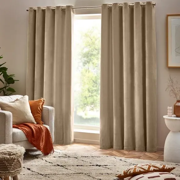 Heavy Eyelet Curtains - Natural, Chenille