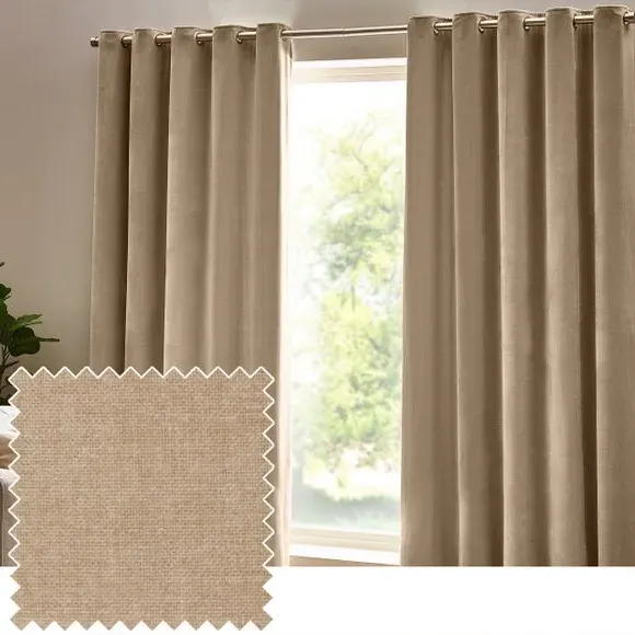 Heavy Eyelet Curtains - Natural, Chenille