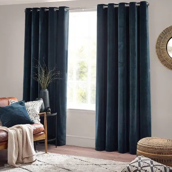 Heavy Eyelet Curtains - Navy, Chenille