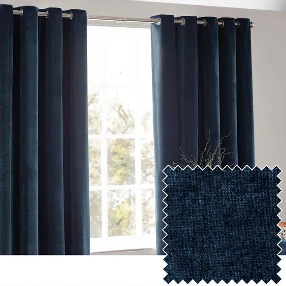 Heavy Eyelet Curtains - Navy, Chenille