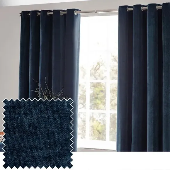 Heavy Eyelet Curtains - Navy, Chenille