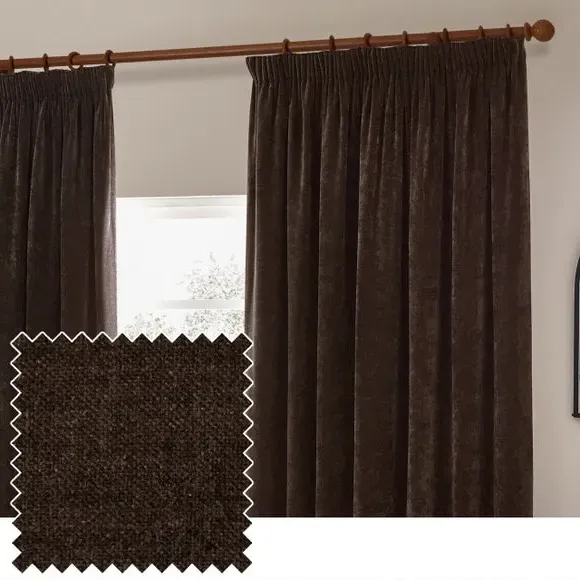 Pencil Pleat Curtains Heavy Weight - Brown