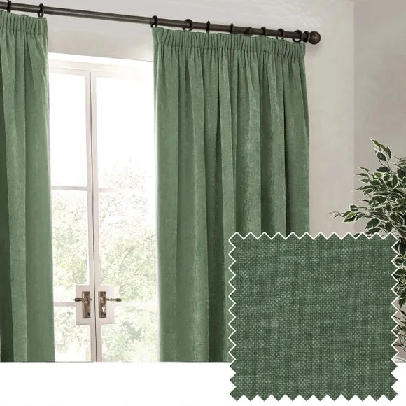 Pencil Pleat Curtains Heavy Weight - Eucalyptus