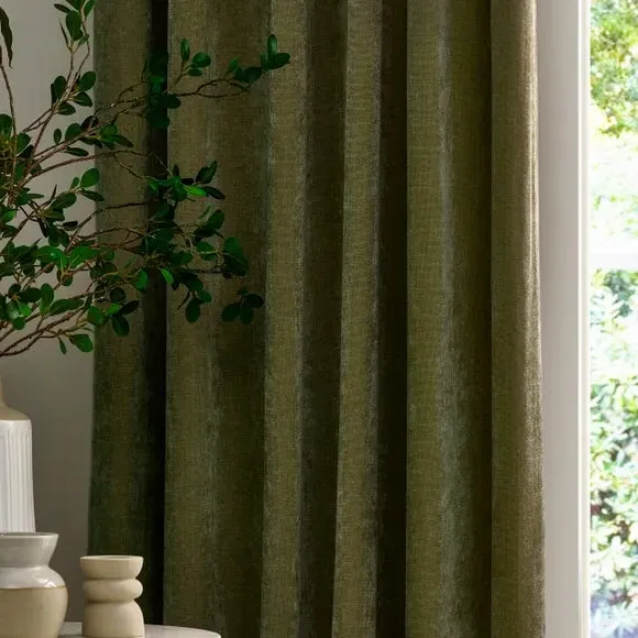 Pencil Pleat Curtains Heavy Weight - Olive