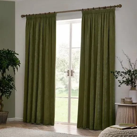 Pencil Pleat Curtains Heavy Weight - Olive