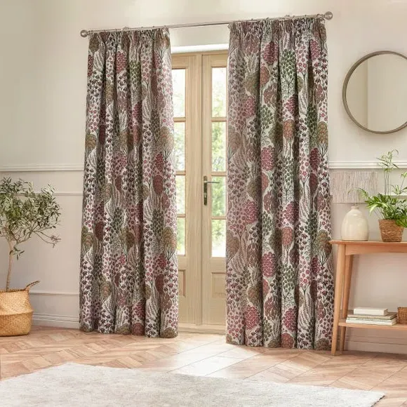 Pencil Pleat Curtains with Tie Backs - Red, Polyester