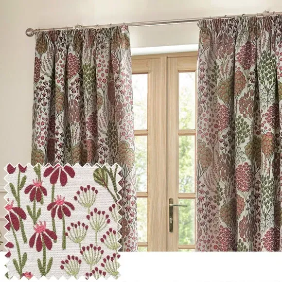 Pencil Pleat Curtains with Tie Backs - Red, Polyester