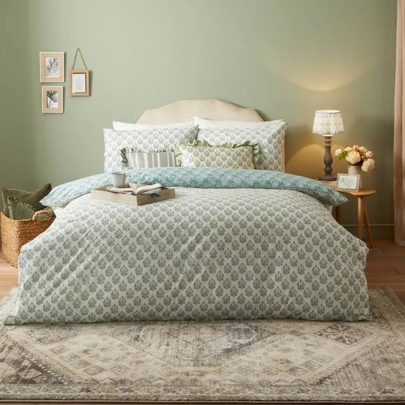 Reversible Duvet Cover Set - Blue, Polycotton