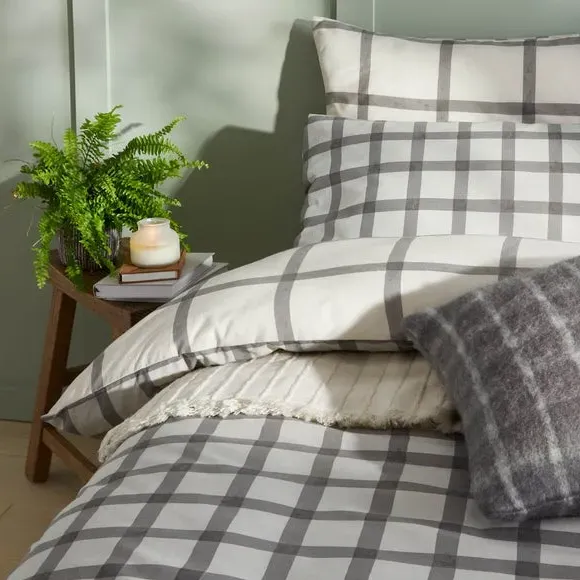 Reversible Duvet Cover Set - Grey, Polycotton