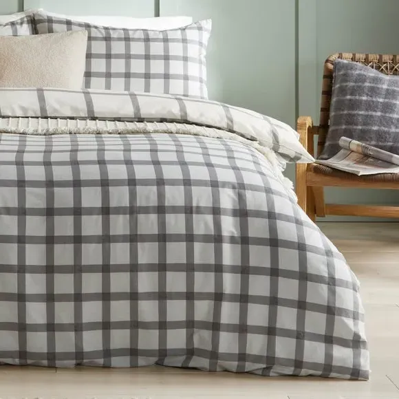 Reversible Duvet Cover Set - Grey, Polycotton