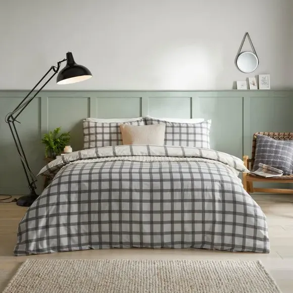 Reversible Duvet Cover Set - Grey, Polycotton