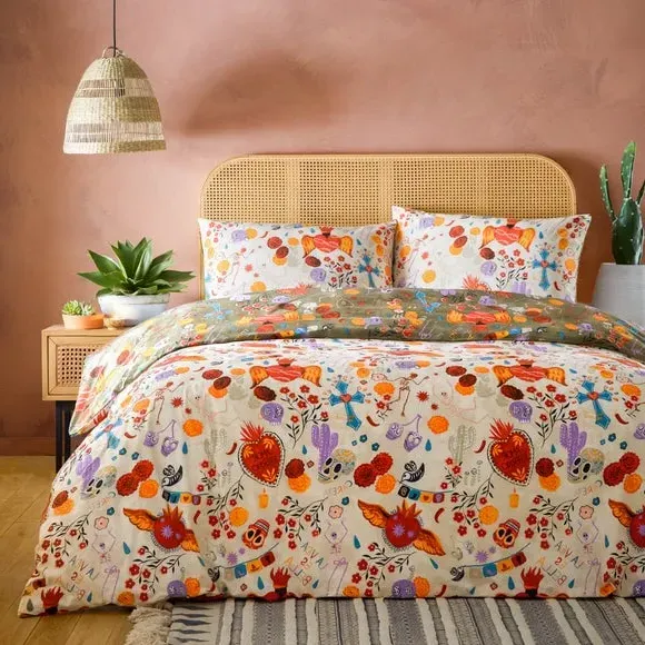 Reversible Duvet Cover Set - Multicolor, Cotton