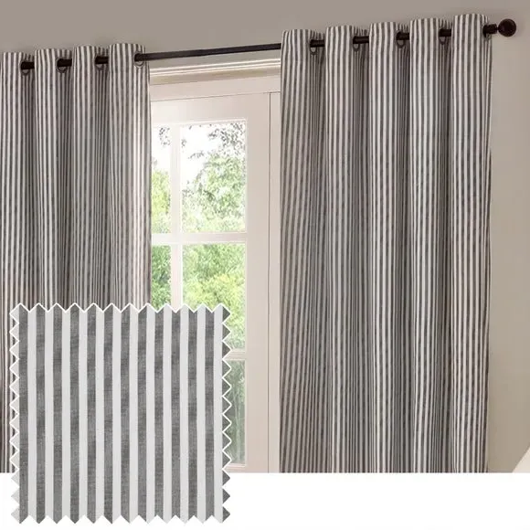Striped Eyelet Curtains - Grey, Cotton