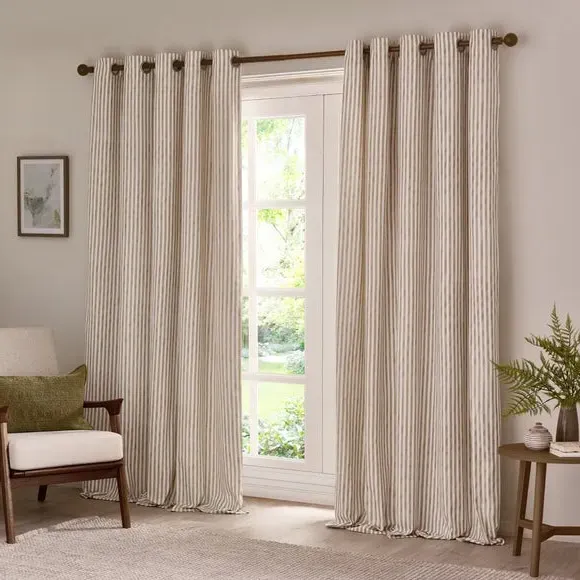 Striped Eyelet Curtains - Natural, Cotton