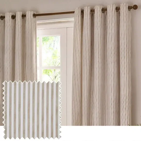 Striped Eyelet Curtains - Natural, Cotton