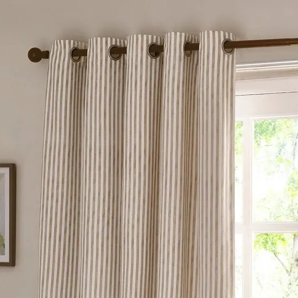 Striped Eyelet Curtains - Natural, Cotton