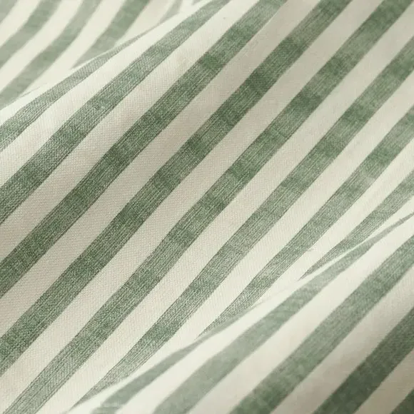 Striped Pencil Pleat Curtains - Green, Cotton