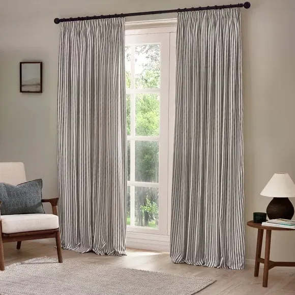 Striped Pencil Pleat Curtains - Grey, Cotton