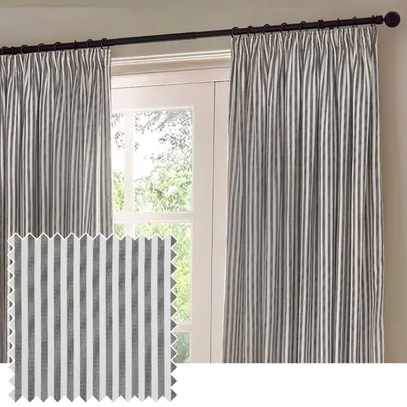 Striped Pencil Pleat Curtains - Grey, Cotton