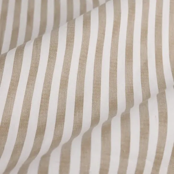Striped Pencil Pleat Curtains - Natural, Cotton