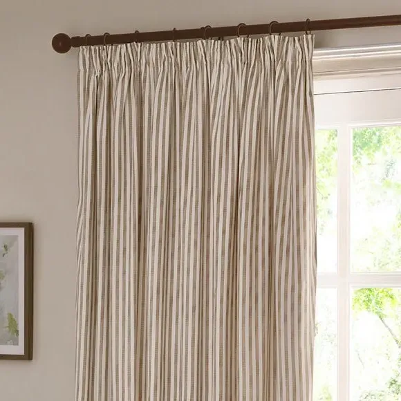 Striped Pencil Pleat Curtains - Natural, Cotton image