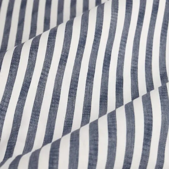 Striped Pencil Pleat Curtains - Navy, Cotton