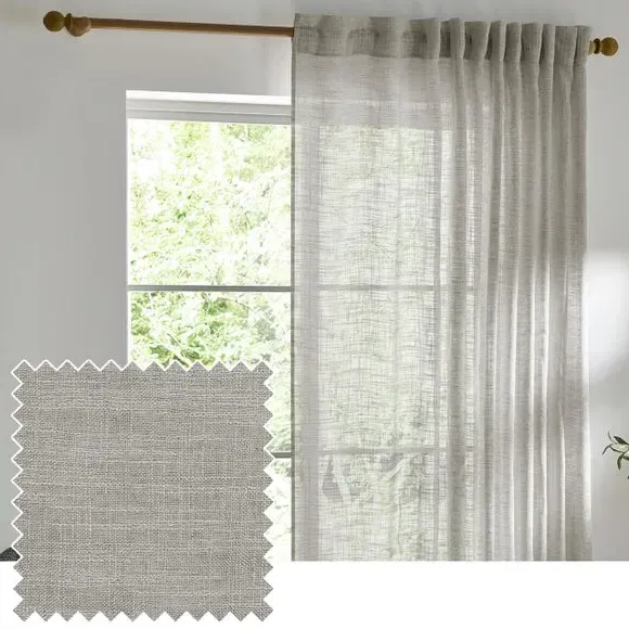 Tab Top Voile Panel - Grey, Polyester