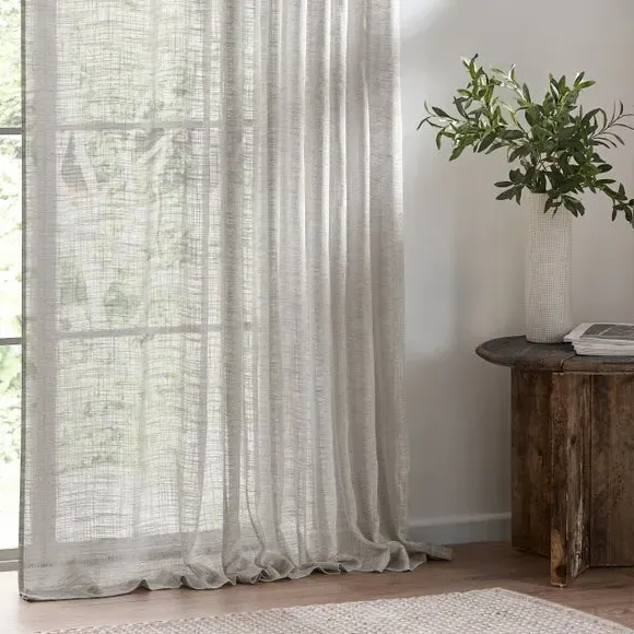 Tab Top Voile Panel - Grey, Polyester