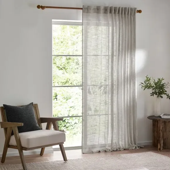 Tab Top Voile Panel - Grey, Polyester