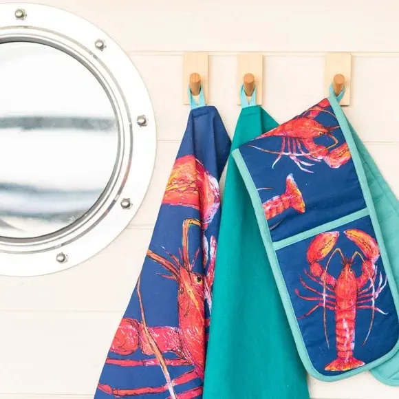 2-Pack Tea Towels with Lobster Design - Blue, Cotton