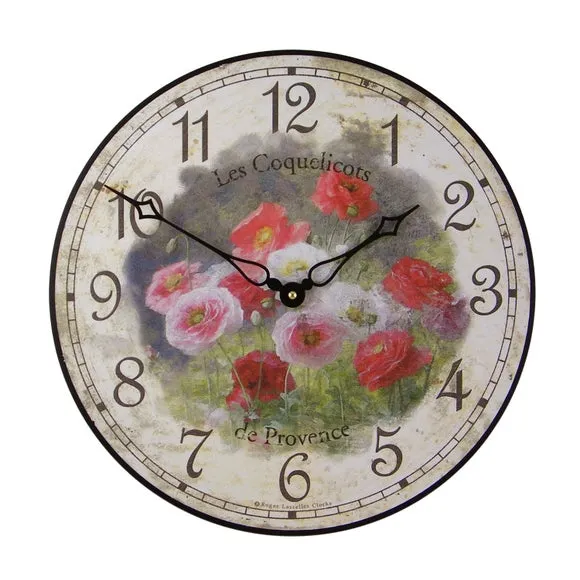 Round Wall Clock Floral Design - White