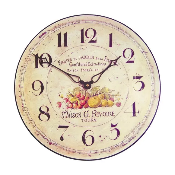 Round Wall Clock with Fruit Design - Cream