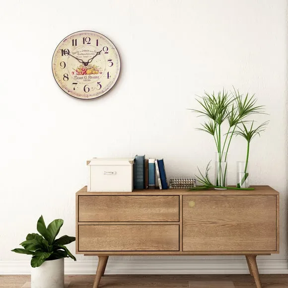 Round Wall Clock with Fruit Design - Cream image
