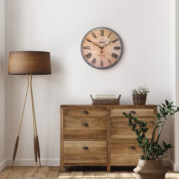 Round Wall Clock with Roman Numerals - Blue image