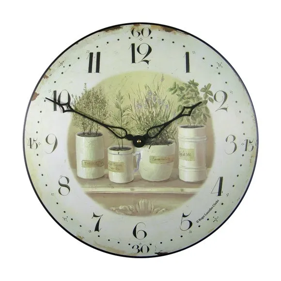 Wall Clock with Herb Design - Cream