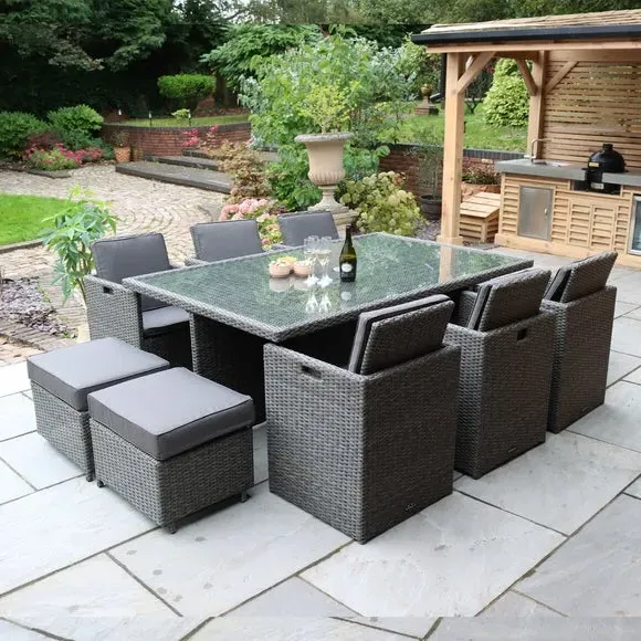 10-Seater Cube Dining Set - Grey, Rattan