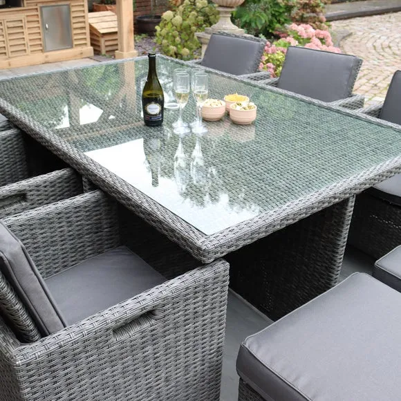 10-Seater Cube Dining Set - Grey, Rattan