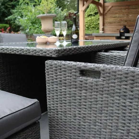 10-Seater Cube Dining Set - Grey, Rattan