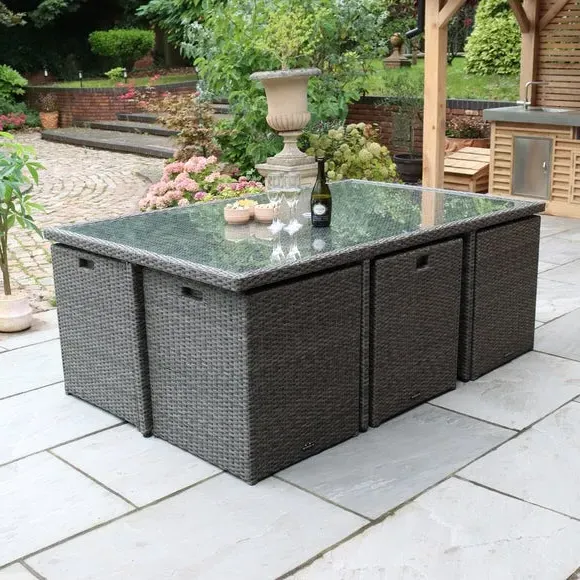 10-Seater Cube Dining Set - Grey, Rattan