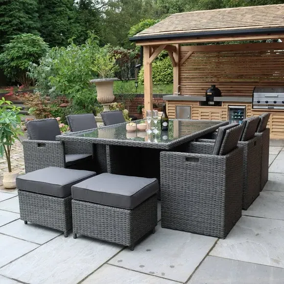 10-Seater Cube Dining Set - Grey, Rattan image