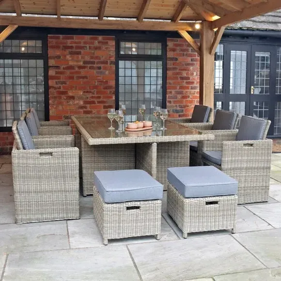 10-Seater Cube Dining Set - Natural, Rattan