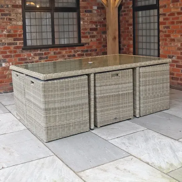 10-Seater Cube Dining Set - Natural, Rattan