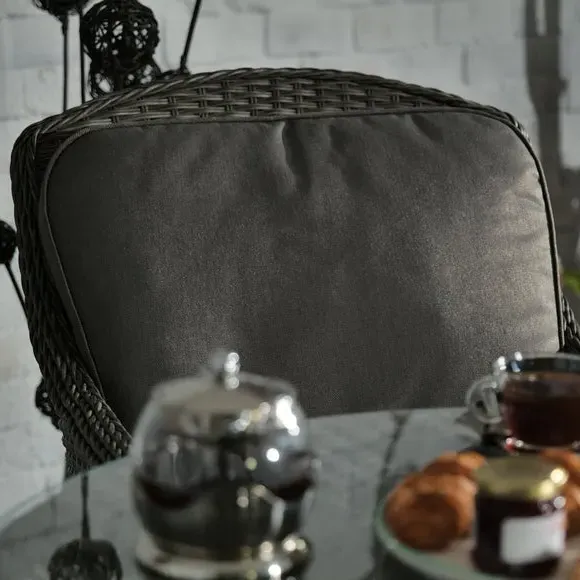 2-Seater Bistro Set with Glass Top - Grey, Wicker